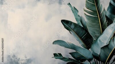 Papier peint  Lush Green Tropical Leaves Against Textured Wall