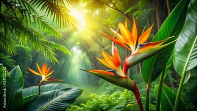 Papier peint  Lush Tropical Rainforest Bird of Paradise Plant Stock Photo