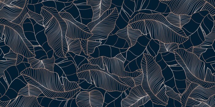 Papier peint  Luxury gold natural leaf background vector. Banana leaf line arts wallpaper vector illustration.