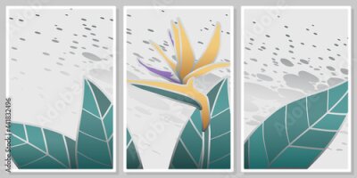 Papier peint  luxury strelitzia flower with silver outline- wall art vector set, for wall art, poster, wallpaper, print
