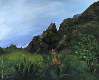 Papier peint  Madère mit Strelitzia - Echte Malerei - Ideal für Kunstdruck