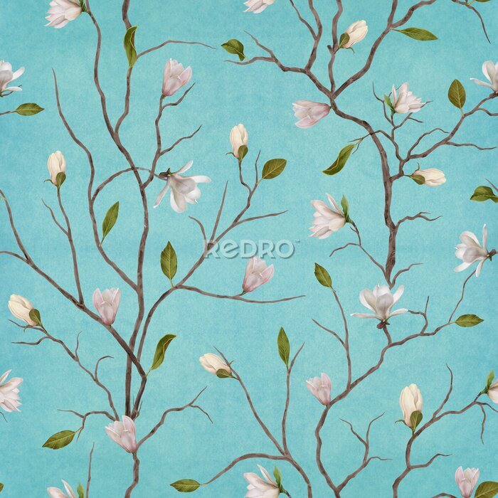 Papier peint  Magnolia sur une texture turquoise