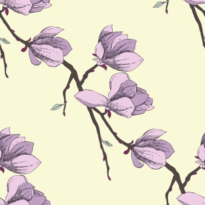 Papier peint  Magnolias mauves version graphique