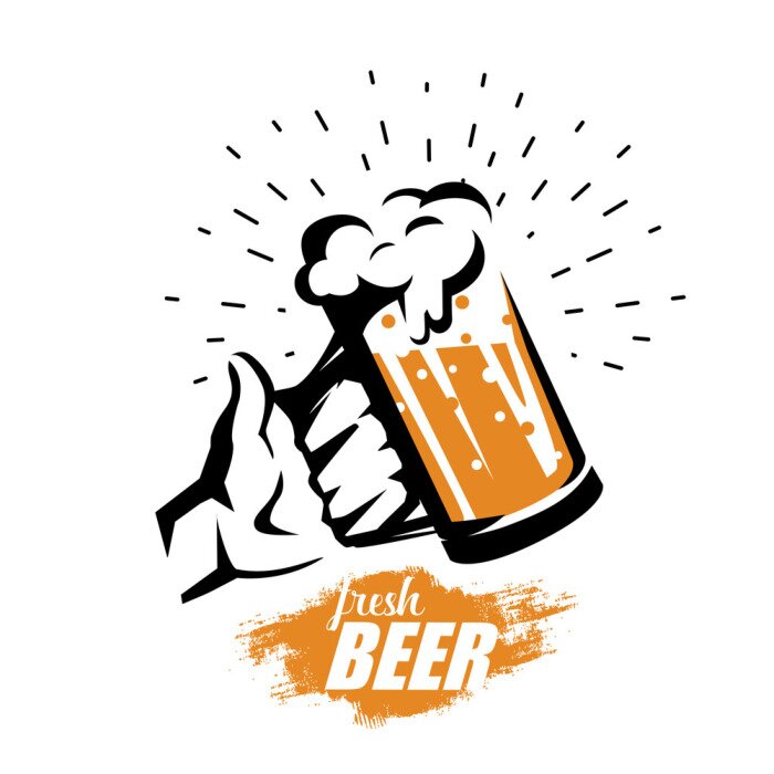 Papier peint  main tenant une chope de bière, stylisé symbole vecteur dans un style rétro, modèle de logo