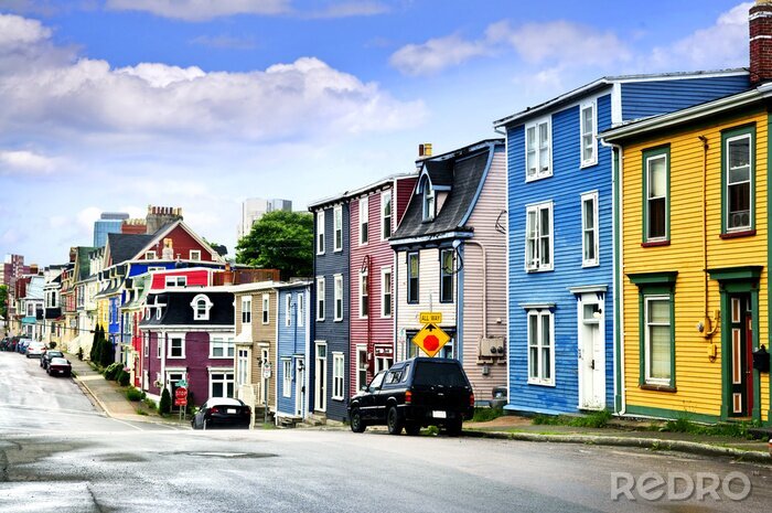 Papier peint  Maisons colorées au bord d'une rue