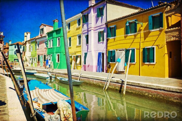 Papier peint  Maisons colorées sur un canal vénitien