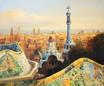 Papier peint  Maisons de Barcelone version peinture