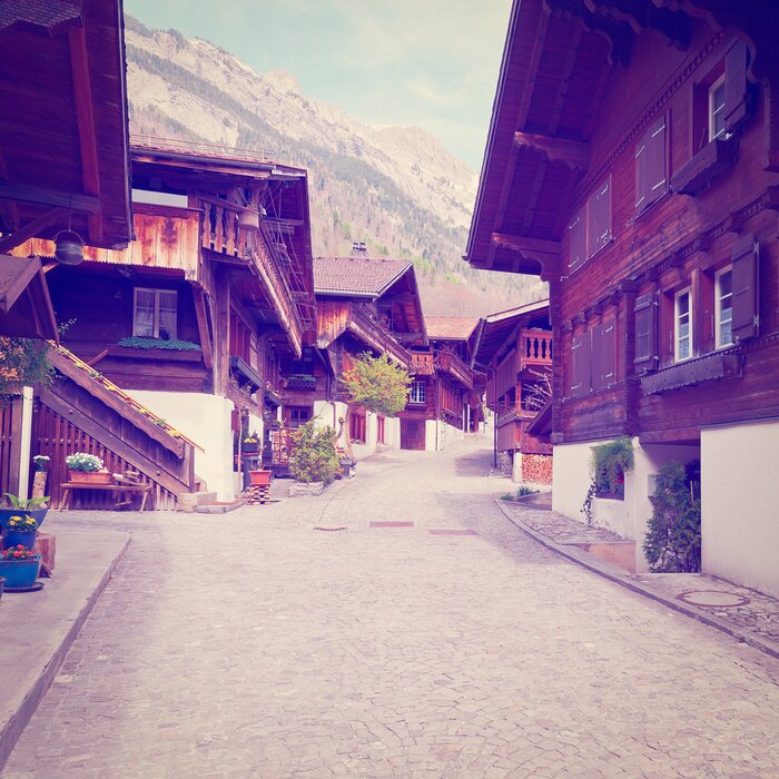 Papier peint  Maisons en bois rétro station balnéaire