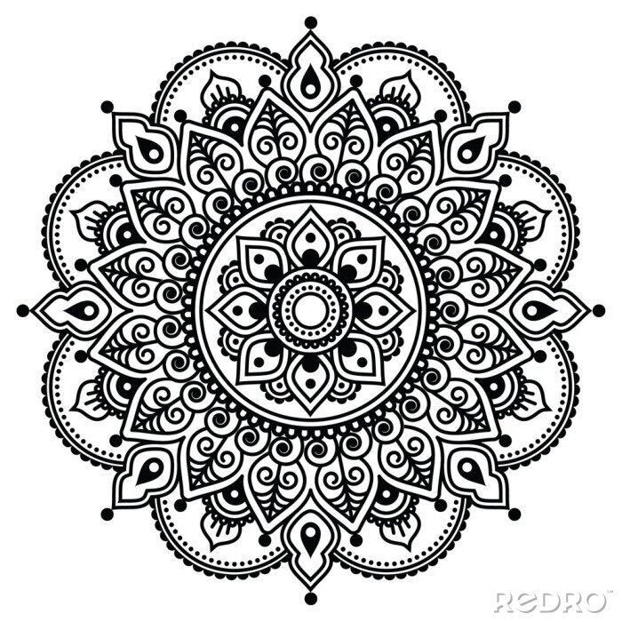 Papier peint  Mandala indien noir et blanc