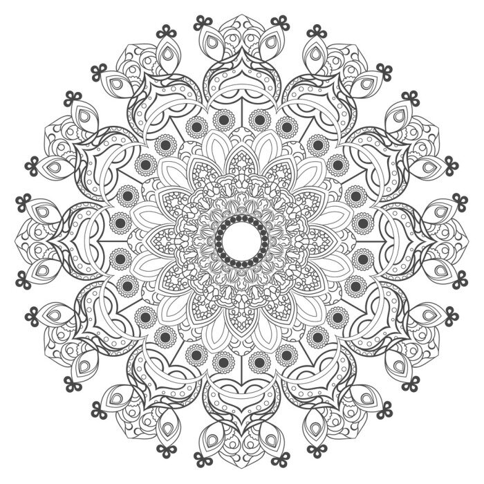 Papier peint  Mandala monochrome sur fond blanc
