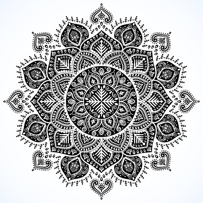 Papier peint  Mandala noir et blanc sur fond blanc