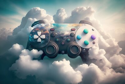 Manette de jeu parmi les nuages composition abstraite