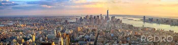 Papier peint  Manhattan, panorama, Coucher soleil, aérien, vue, nouveau, York ...
