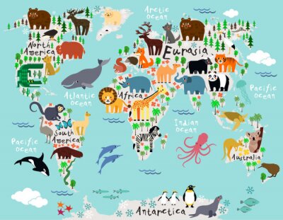 Papier peint  Mappemonde pour enfants avec animaux