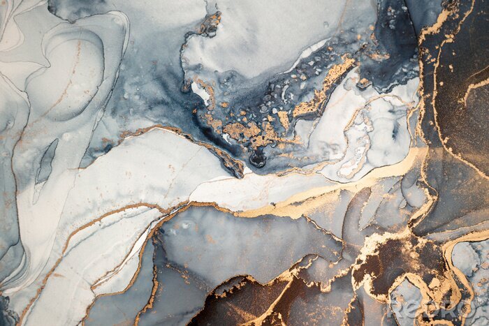 Papier peint  Marbre abstrait avec des tons bleus et dorés