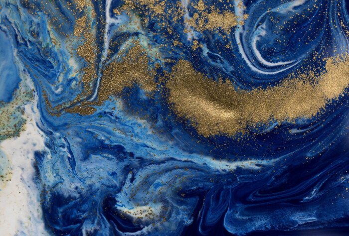 Papier peint  Marbre bleu avec des mouchetures jaunes