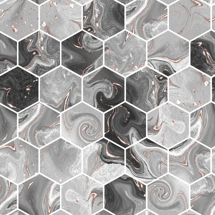 Papier peint  Marbre gris hexagonal