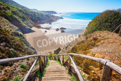 Papier peint  Marches en bois menant à une belle plage