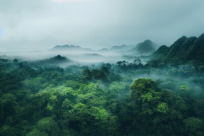 Papier peint  Mer de brouillard au-dessus d'une forêt tropicale