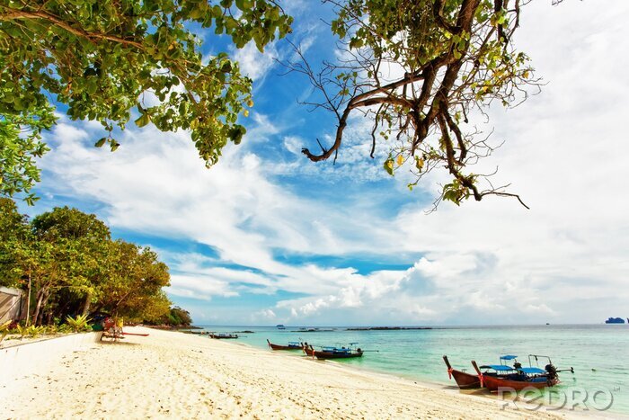 Papier peint  Mer tropicale et bateaux