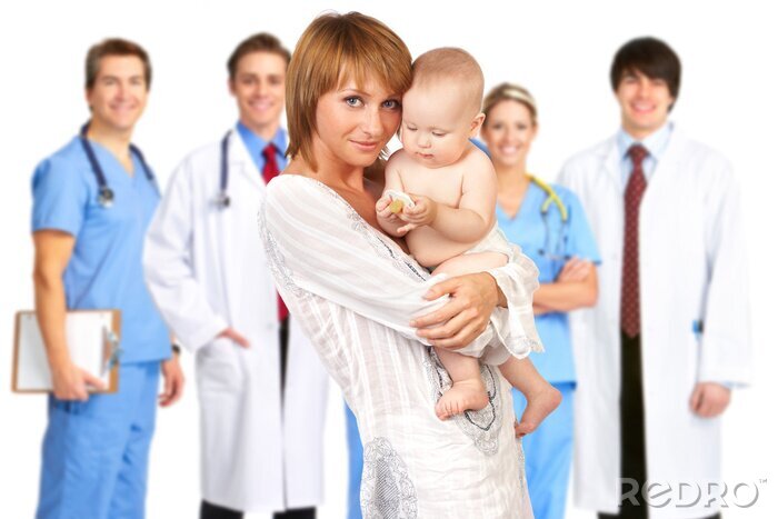 Papier peint  mère avec le bébé, les médecins
