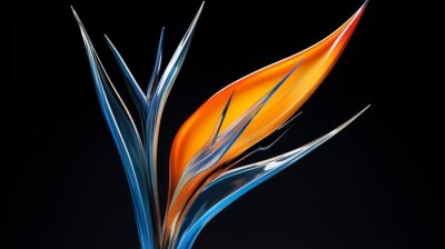Papier peint  Minimalist photo of a bird of paradise flower (Strelitzia reginae), isolated black background