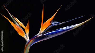 Papier peint  Minimalist photo of a bird of paradise flower (Strelitzia reginae), isolated black background