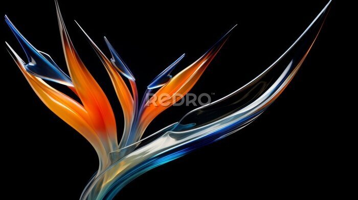 Papier peint  Minimalist photo of a bird of paradise flower (Strelitzia reginae), isolated black background