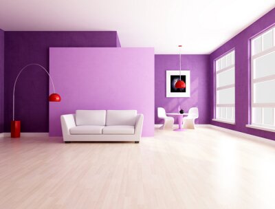 Papier peint  minimaliste violet salon avec espace salle à manger