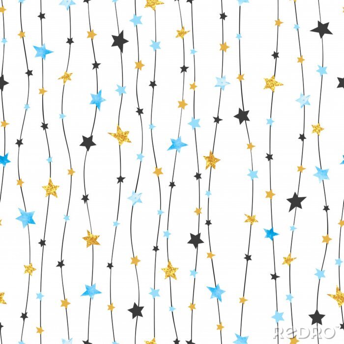 Papier peint  Modèle d'étoiles sans couture en couleurs bleues, noires et dorées. Fond de célébrités vectorielles.
