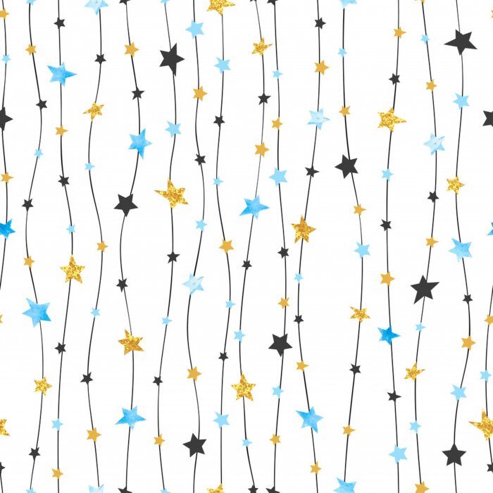 Papier peint  Modèle d'étoiles sans couture en couleurs bleues, noires et dorées. Fond de célébrités vectorielles.