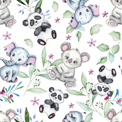 Papier peint à motif  Modèle enfant aquarelle animaux