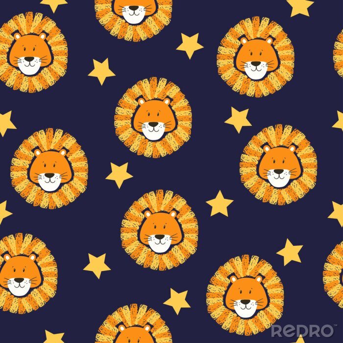 Papier peint  Modèle pour enfants avec des lions parmi les étoiles