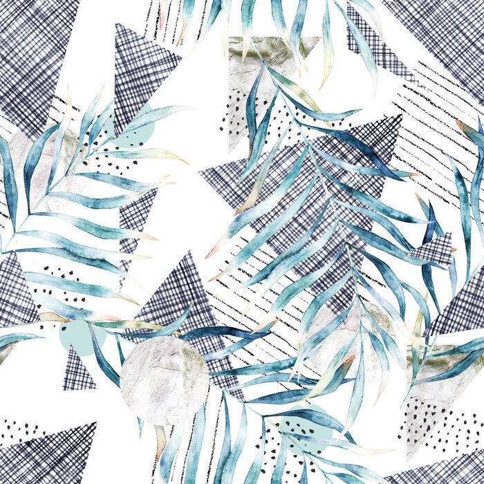 Papier peint  Modèle sans couture abstraite. Illustration aquarelle dessinée à la main. Fond grunge avec des feuilles