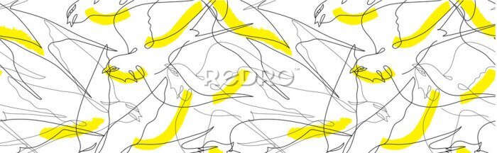 Papier peint  Modèle sans couture avec des oiseaux. Silhouettes d'oiseaux dessinés par une ligne. Peut être utilisé pour le textile, la fabrication, les couvertures de livre, les papiers peints, l'impression ou le 