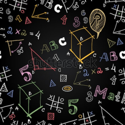 Papier peint  Modèle sans couture de l'école vecteur tableau noir. Retour à l'école. Images drôles sur un tableau noir. Icônes de l'éducation et de la vie scolaire.