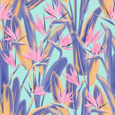 Papier peint  Modèle sans couture de vecteur fleur grue tropicale. Conception de tissu de plantes tropicales exotiques de la jungle. Afrique du Sud plante tropicale fleur de fleur de grue, strelitzia. Imprimé texti