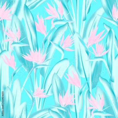 Papier peint  Modèle sans couture de vecteur oiseau de paradis fleur tropicale. Conception de tissu tropical été jungle plante paradis. Afrique du Sud plante tropicale fleur de fleur de grue, strelitzia. Papier pei