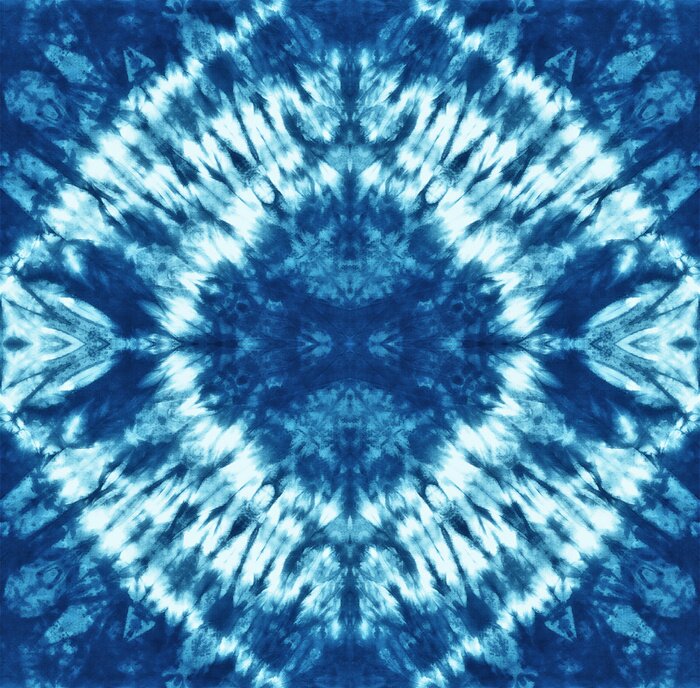 Papier peint  Modèle sans couture, tissu abstrait teint de couleur indigo sur coton blanc. Tissus peints à la main. Shibori teinture