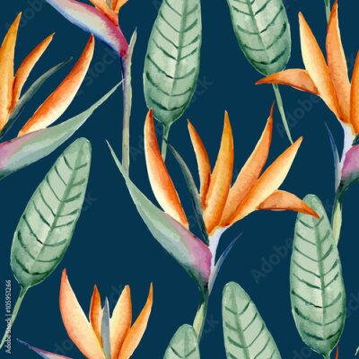 Papier peint  Modèle sans soudure avec strelitzia. Aquarelle dessinée à la main. Illustration vectorielle