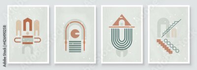 Papier peint  Modern Abstract Art Botanical Wall Art. Boho. Minimal Art Flower on Geometric Shapes Background. Painting Wall Pictures Home Room Decor. Abstract Plant Art design.