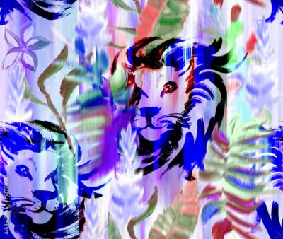 Papier peint  Modern abstract botanical pattern with tropical leaves and korolek strelitzia flowers