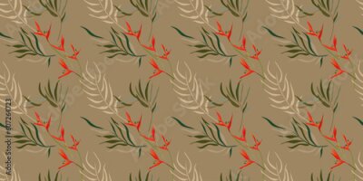 Papier peint  Modern bright seamless pattern with tropical leaves and strelitzia flowers at the light background. Contemporary exotic design for fabric, paper, cover,  wallpaper, interior etc. Vector