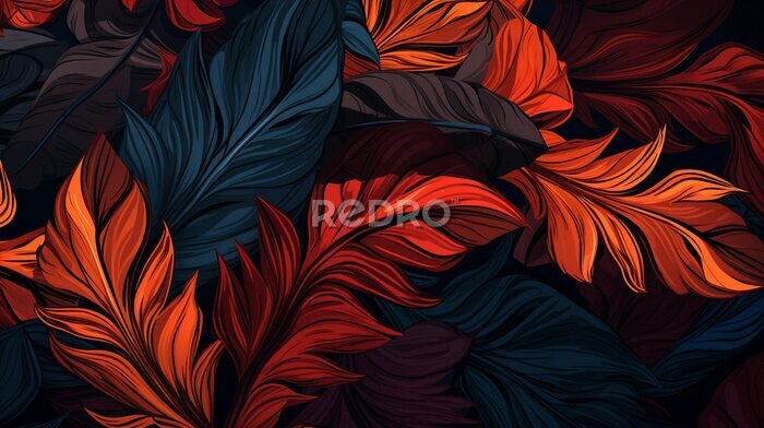 Papier peint  Modern colorful floral pattern. Cute botanical abstract contemporary pattern. Hand drawn unique print.