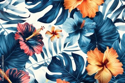 Papier peint  Modern colorful tropical floral pattern. Cute botanical abstract contemporary seamless pattern. Hand drawn unique print