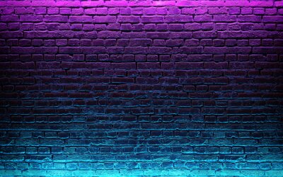 Papier peint  Modern futuristic neon lights on old grunge brick wall room background. 3d rendering