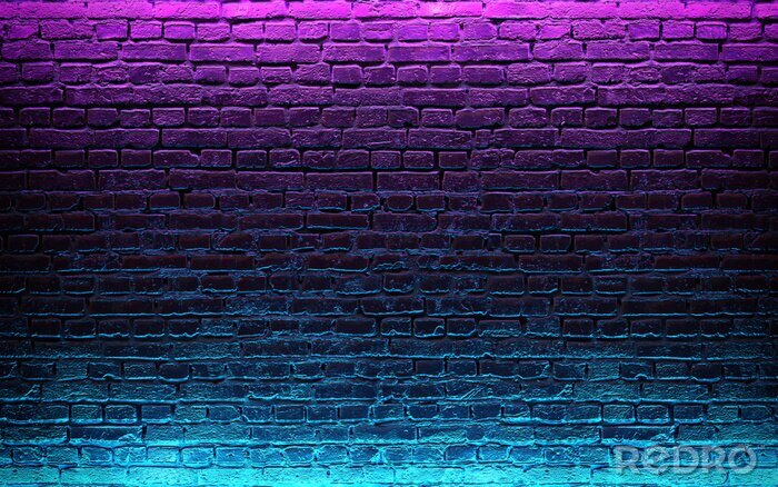 Papier peint  Modern futuristic neon lights on old grunge brick wall room background. 3d rendering
