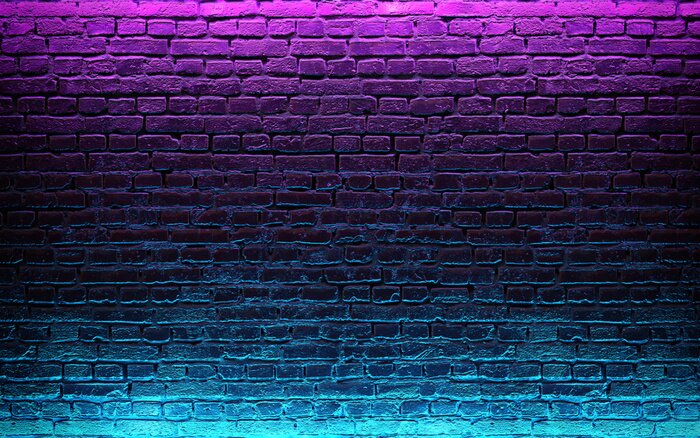 Papier peint  Modern futuristic neon lights on old grunge brick wall room background. 3d rendering