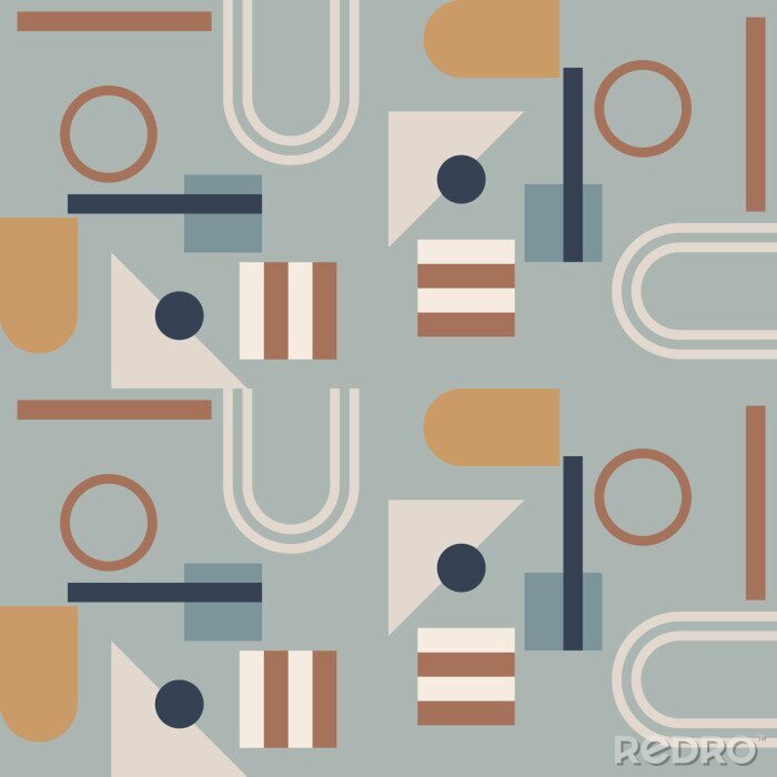 Papier peint  Modern vector abstract  geometric background with circles, rectangles and squares  in retro scandinavian style. Pastel colored simple shapes graphic seamless pattern. Abstract mosaic artwork.