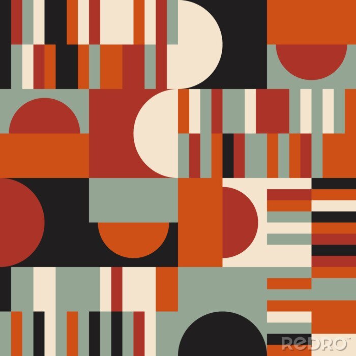 Papier peint  Modern vector abstract seamless geometric pattern with semicircles and circles in retro scandinavian style. Pastel colored simple shapes mosaic background. Bauhaus design inspired background.